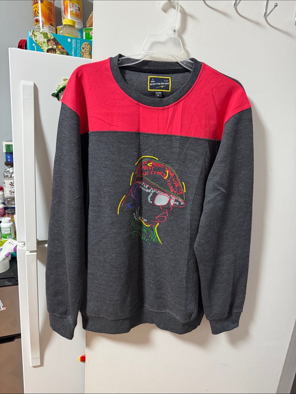 Big Star Charcoal & Red Crewneck Sweater with Neon Embroidered Graphic